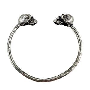 Skulls Gothic Style Spooky Halloween Oxidized Silver Tone 6.75” Cuff Bracelet